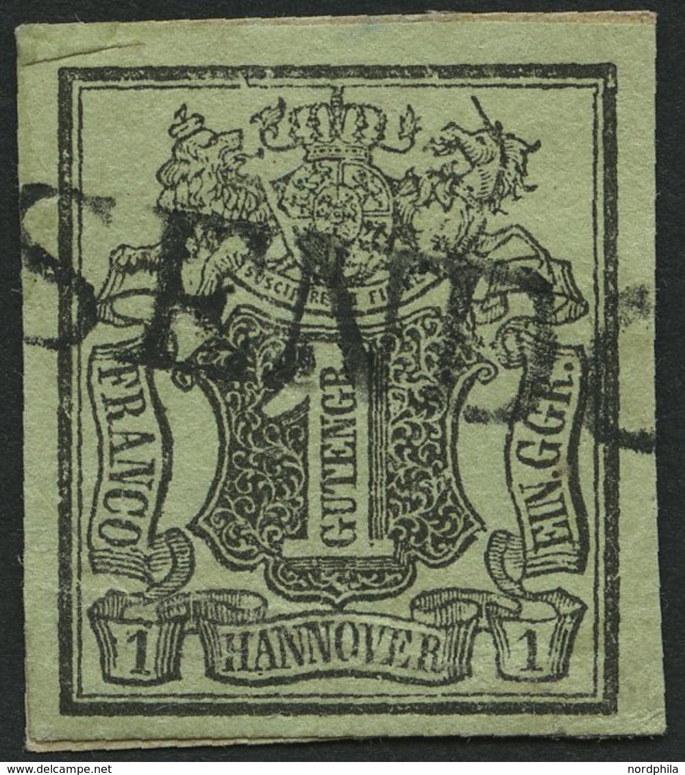 HANNOVER 2aV BrfStk, 1851, 1 Ggr. Schwarz Auf Graugrün Mit Plattenfehler Löwenrücken Links Neben Wappenoval Gebrochen, M - Hanover