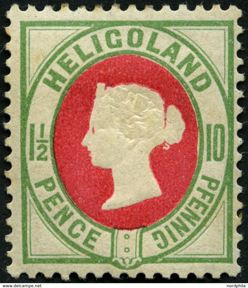 HELGOLAND 14d *, 1889, 10 Pf. Hellgrün/rot, Falzreste, Feinst, Mi. 180.- - Helgoland