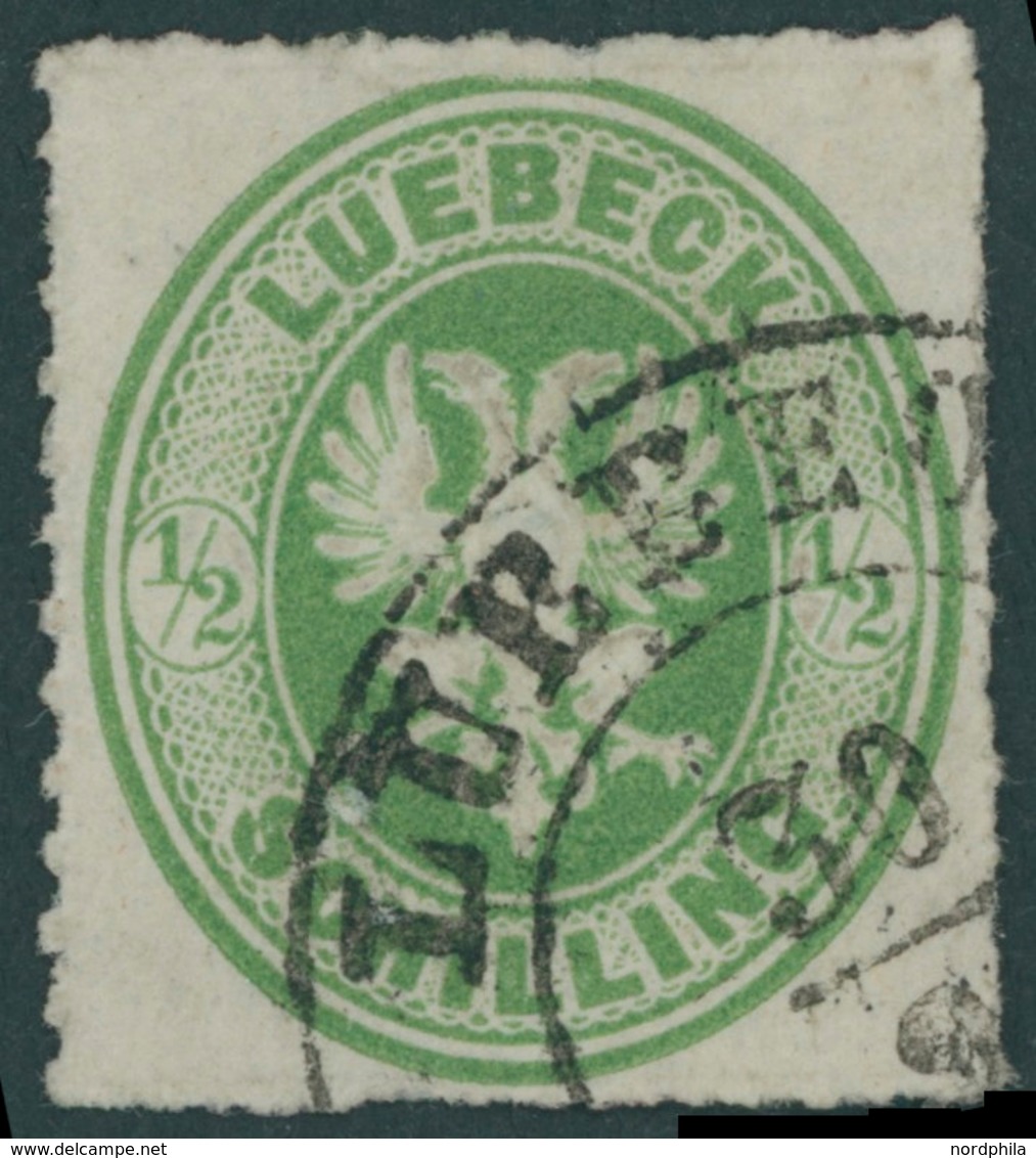 LÜBECK 8 O, 1863, 1/2 S. Dunkelgelblichgrün, Pracht, Mi. 90.- - Luebeck