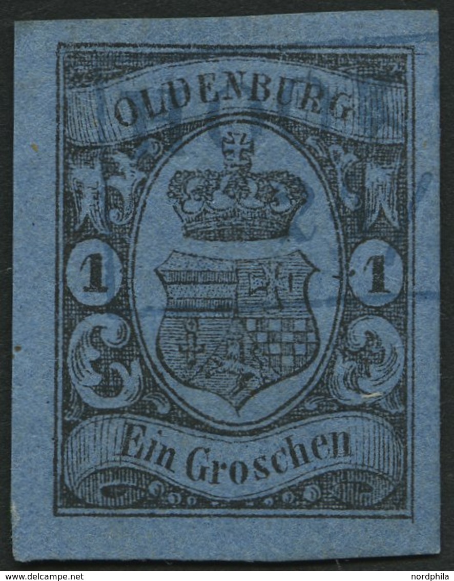 OLDENBURG 6a O, 1859, 1 Gr. Schwarz Auf Hellblau, Blauer R2 HOOKS(IEL), Breitrandig, Pracht, Mi. (60.-) - Oldenburg