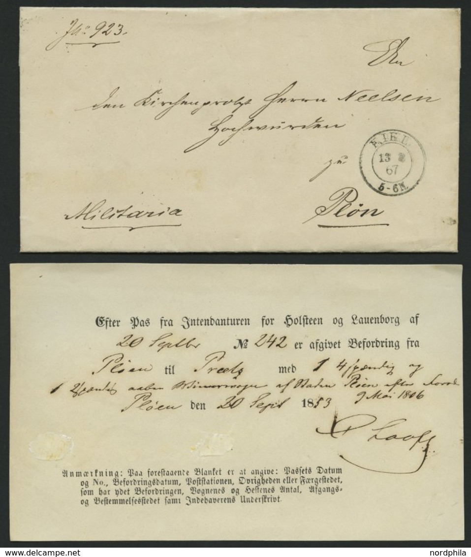 SCHLESWIG-HOLSTEIN PLÖN (1849-67), 4 Verschiedene Briefe Und Ein Postschein, Pracht - Vorphilatelie