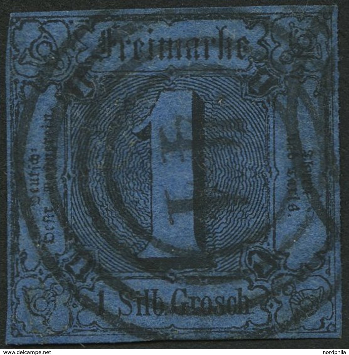 THURN Und TAXIS 4 O, 1852, 1 Gr. Schwarz Auf Blau, Zentrischer Nummernstempel 41 (MELZUNGEN), Vollrandig, Pracht - Other & Unclassified
