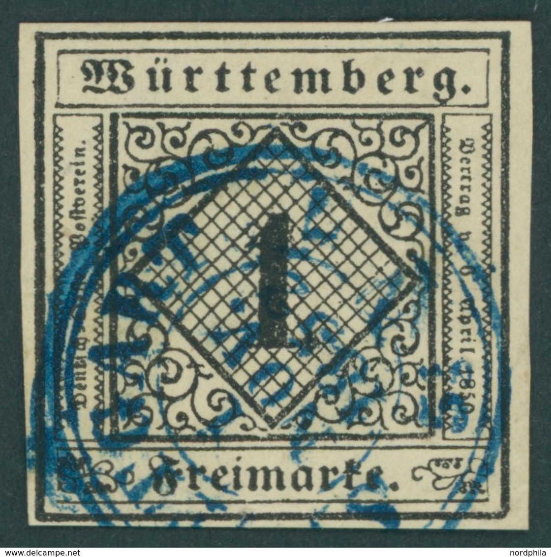 WÜRTTEMBERG 1a O, 1851, 1 Pf. Schwarz Auf Hellsämisch, Blauer K3 STUTTGART, Gepr. Irtenkauf, Mi. 130.- - Sonstige & Ohne Zuordnung