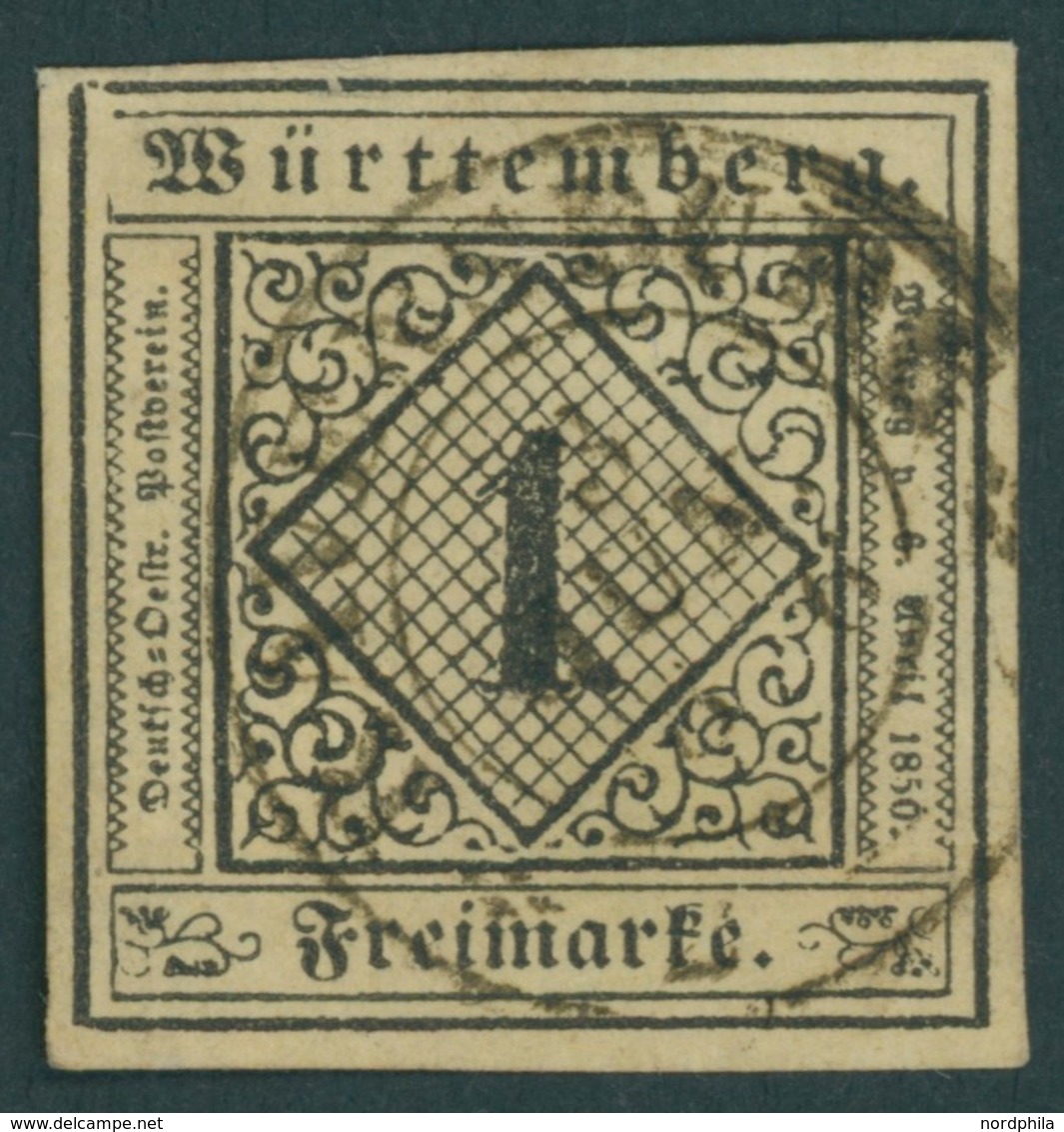 WÜRTTEMBERG 1b O, 1851, 1 Kr. Schwarz Auf Sämisch, K2 RAVENSBURG, Pracht, Mi. 130.- - Sonstige & Ohne Zuordnung