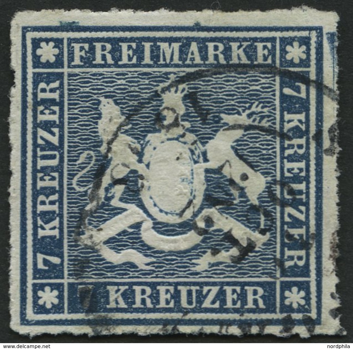 WÜRTTEMBERG 35a O, 1868, 7 Kr. Blau, Pracht, Mi. 160.- - Sonstige & Ohne Zuordnung