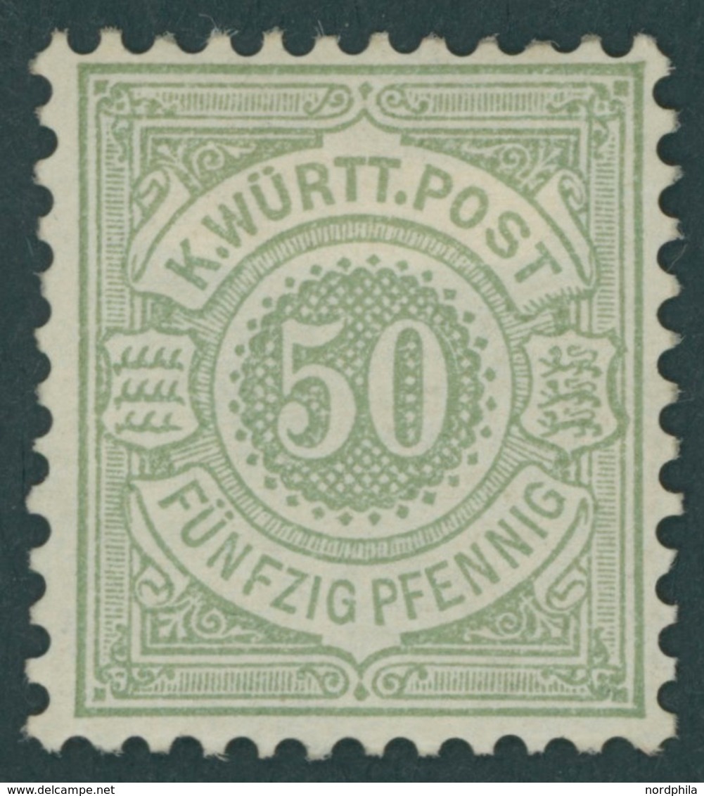 WÜRTTEMBERG 51 *, 1878, 50 Pf. Mittelbraunoliv, Falzreste, Pacht, Mi. 80.- - Other & Unclassified