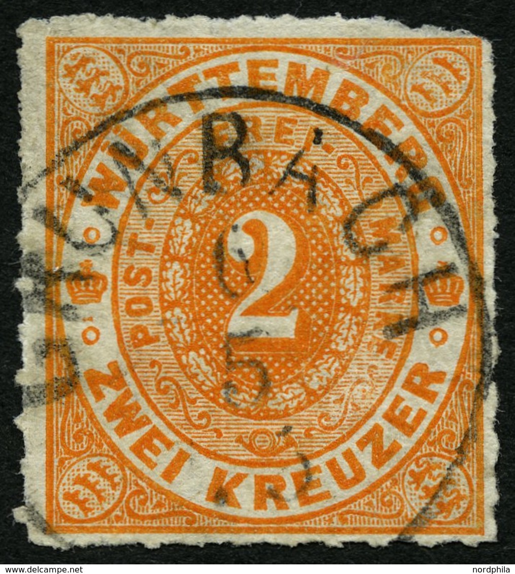 WÜRTTEMBERG 37b O, GRUNBACH, K1 Auf 2 Kr. Tieforange, Kleine Eckfehler Sonst Pracht, R!, Mi. (300.-) - Sonstige & Ohne Zuordnung