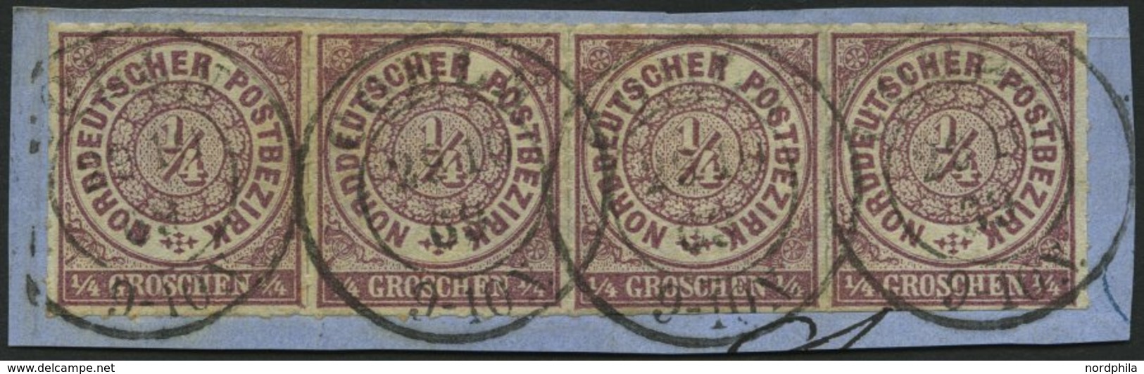 NDP 1a BrfStk, 1868, 1/4 Gr. Braunviolett Im Waagerechten Viererstreifen, Zentrischer K2 COELN, Prachtbriefstück, Mi. (2 - Sonstige & Ohne Zuordnung