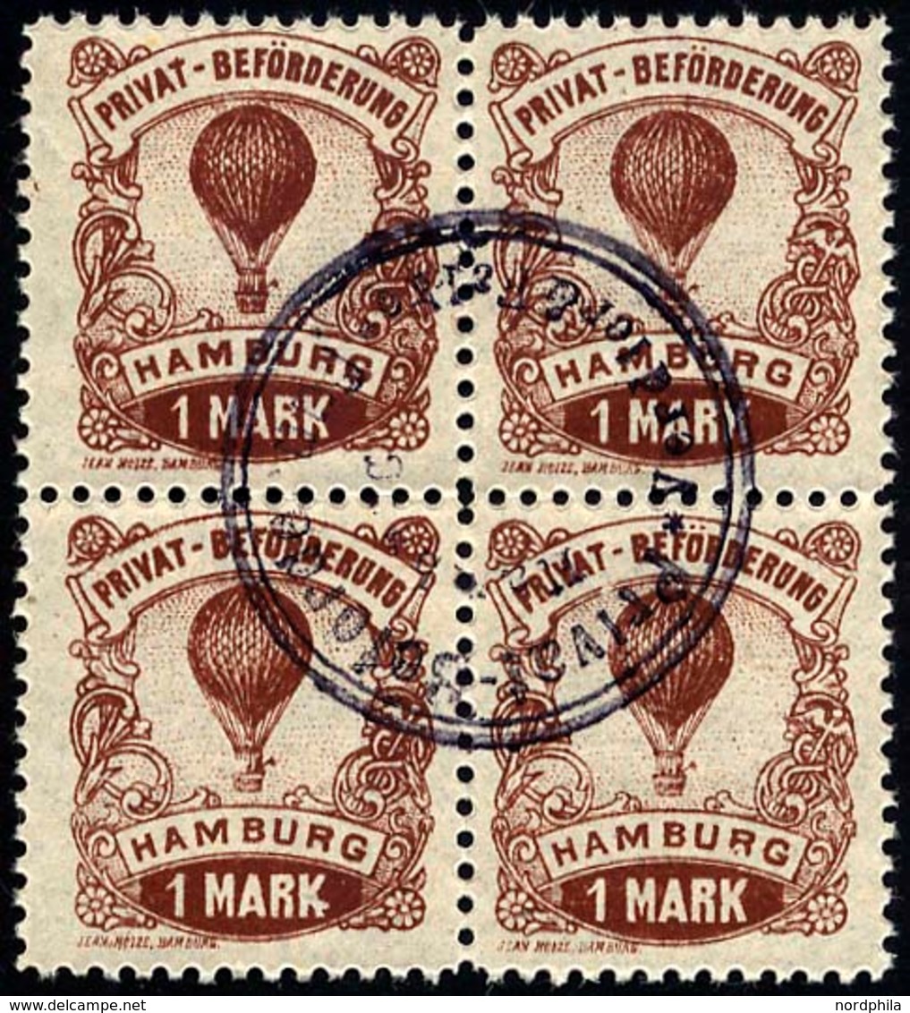 HAMBURG E 16A VB O, HAMMONIA II: 1888, 1 M. Ballon, Gezähnt 111/2, Im Viererblock, Zentrischer Stempel, Mi. (100.-) - Privatpost
