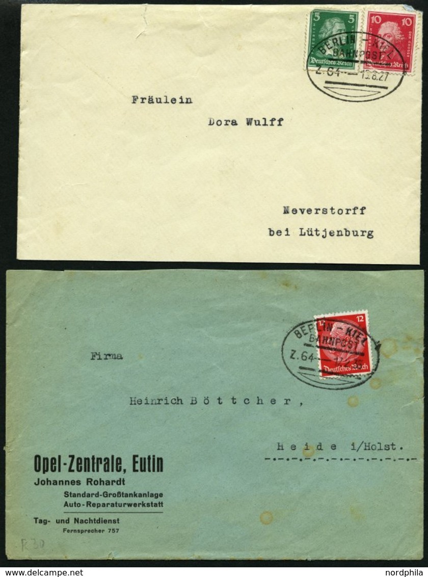 BAHNPOST Berlin-Kiel (Zug 63 (3x),64 (2x) Und 66), 1923-1944, 6 Belege Feinst/Pracht - Maschinenstempel (EMA)