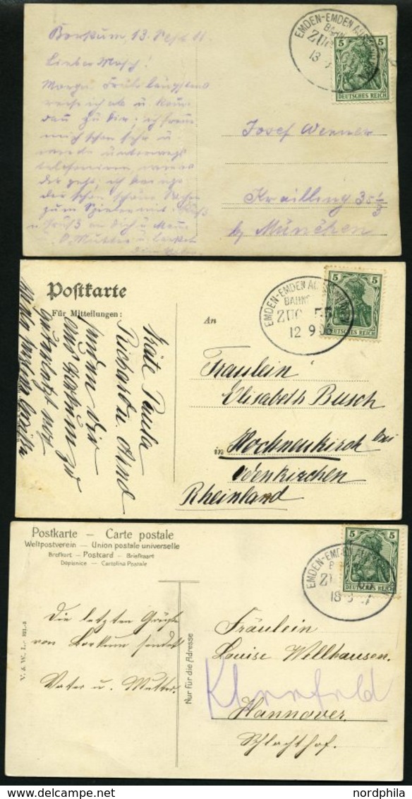 BAHNPOST Emden-Emden Außenhafen (Zug 55,61 Und 3x 65), 1906-1909, 5 Karten Feinst/Pracht - Maschinenstempel (EMA)