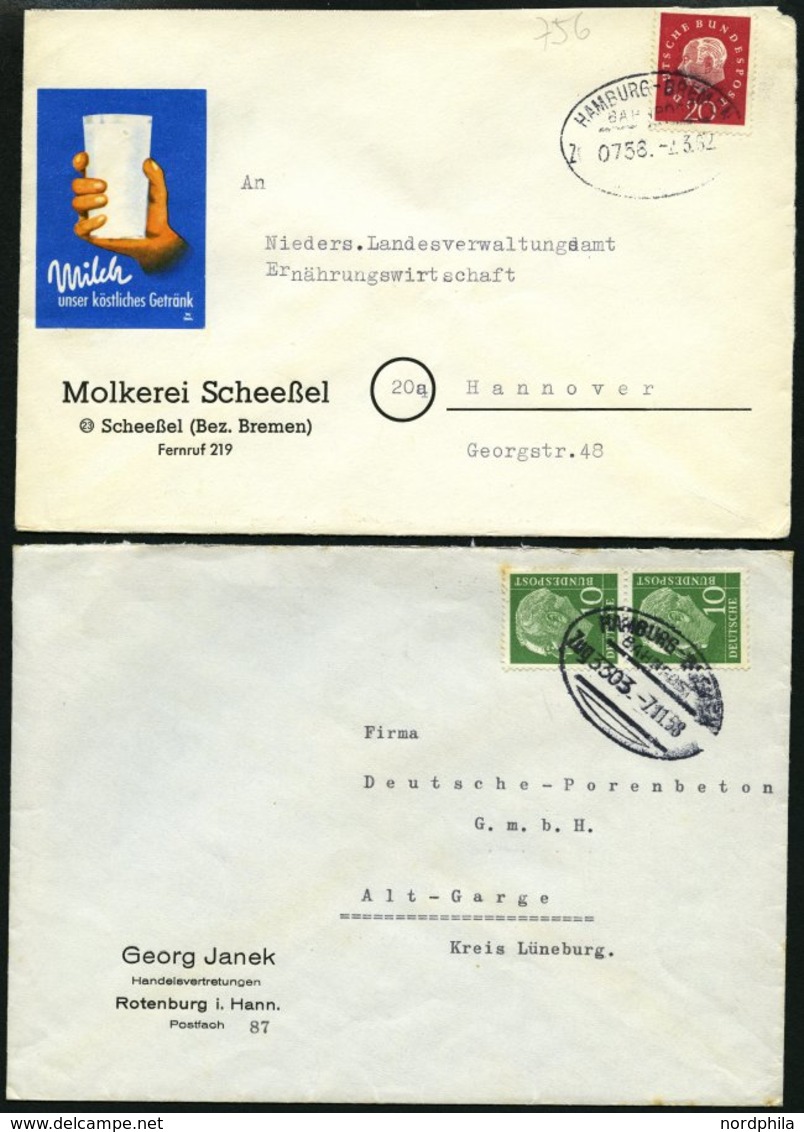 BAHNPOST Hamburg-Bremen (verschiedene Züge Und Typen), 1898-1958, 9 Belege Feinst/Pracht - Maschinenstempel (EMA)