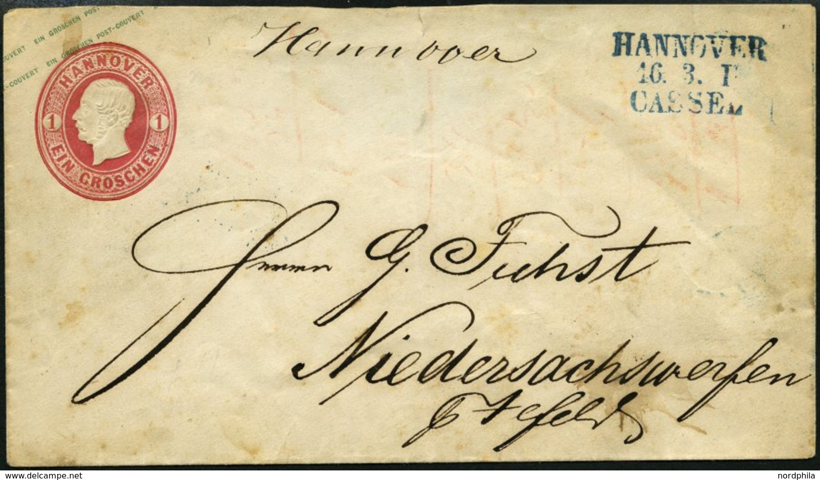 BAHNPOST HAN U 12 BRIEF, Hannover-Cassel, L3 Und Handschriftlich HANNOVER Auf 1 Gr. Ganzsachenumschlag Von 1859, Fein (Ö - Maschinenstempel (EMA)