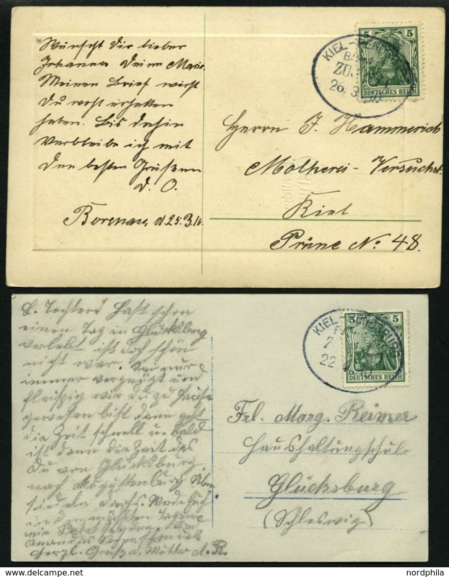 BAHNPOST Kiel-Rendsburg, (1910/16),2 Prachtkarten - Maschinenstempel (EMA)