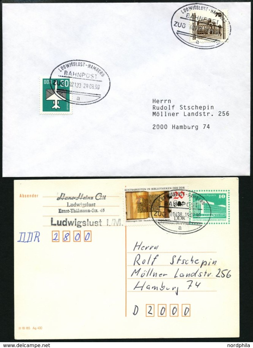 BAHNPOST Ludwigslust-Hamburg (Zug 476, 1438 (5x) Und 2133 (4x)), 1990/91, 10 Belege Fast Nur Pracht - Maschinenstempel (EMA)