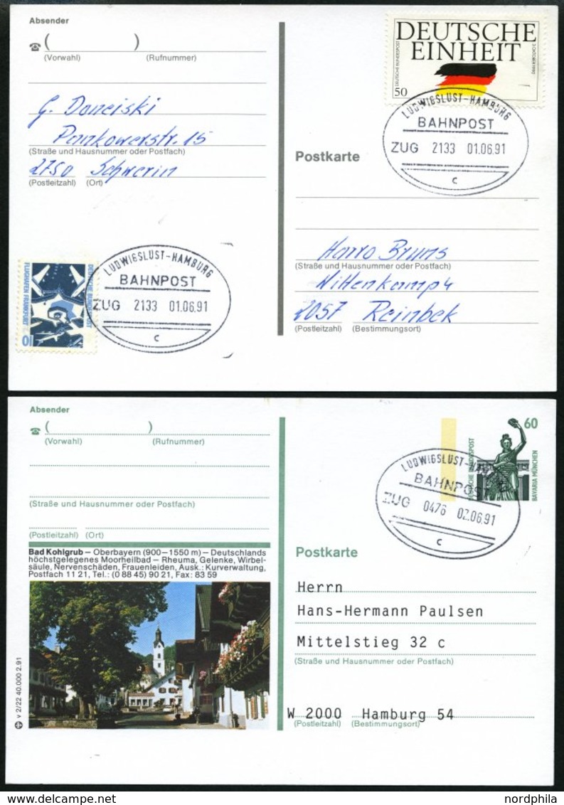 BAHNPOST Ludwigslust-Hamburg (Zug 476, 1438 (5x) Und 2133 (4x)), 1990/91, 10 Belege Fast Nur Pracht - Maschinenstempel (EMA)