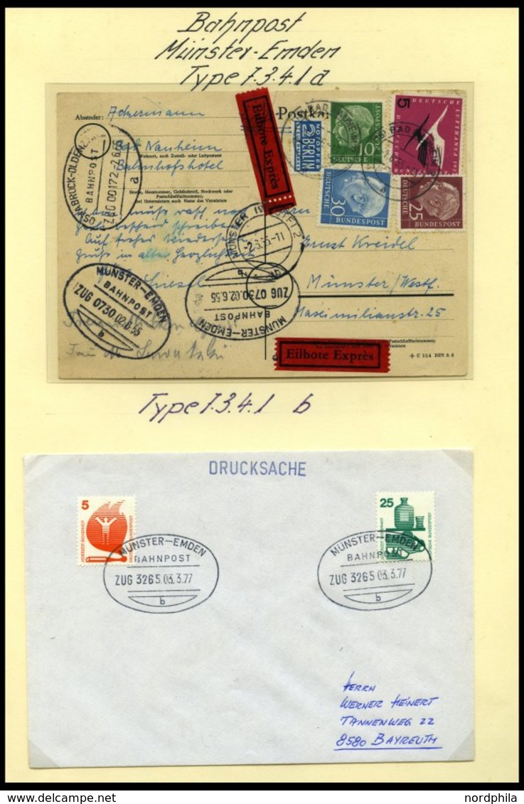 BAHNPOST Münster-Emden (verschiedene Züge Und Typen), 1896-1961, 12 Belege, Ein Briefstück Und Eine Beutelfahne, Meist P - Franking Machines (EMA)
