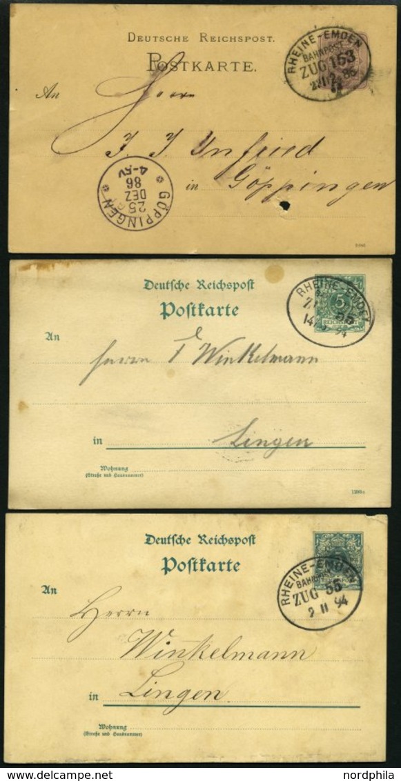 BAHNPOST Rheine-Emden (Zug 55 (2x),153 (2x) Und 154), 1886-1894, 5 Belege Feinst - Maschinenstempel (EMA)