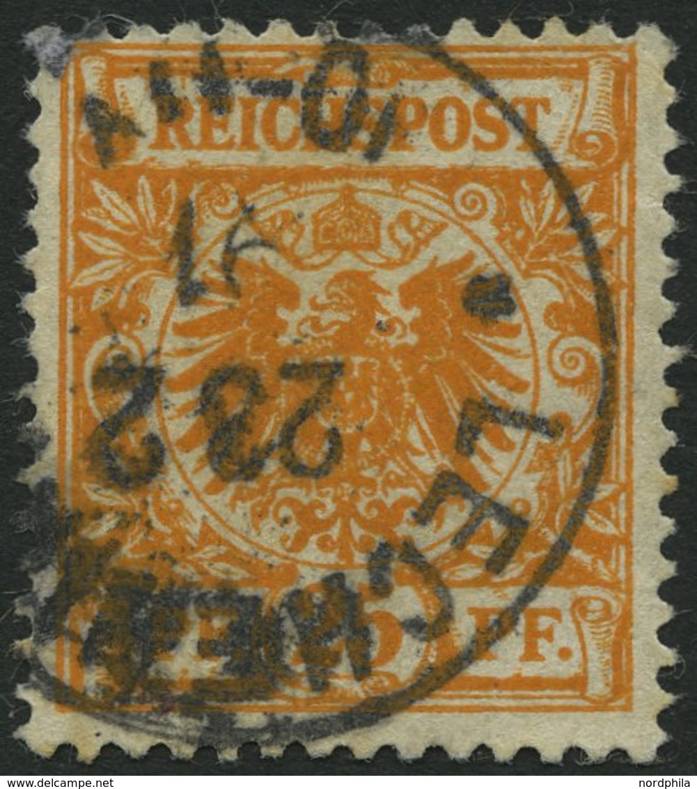 Dt. Reich 49aa O, 1890, 25 Pf. Goldgelb, Kleine Bugspur Sonst Pracht, Gepr. Wiegand, Mi. 450.- - Gebraucht