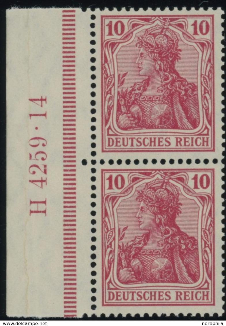 Dt. Reich 86bI HAN **, 1911, 10 Pf. Lebhaftrotkarmin Friedensdruck Im Senkrechten HAN-Paar H 4259.14, Postfrisch Pracht, - Gebraucht