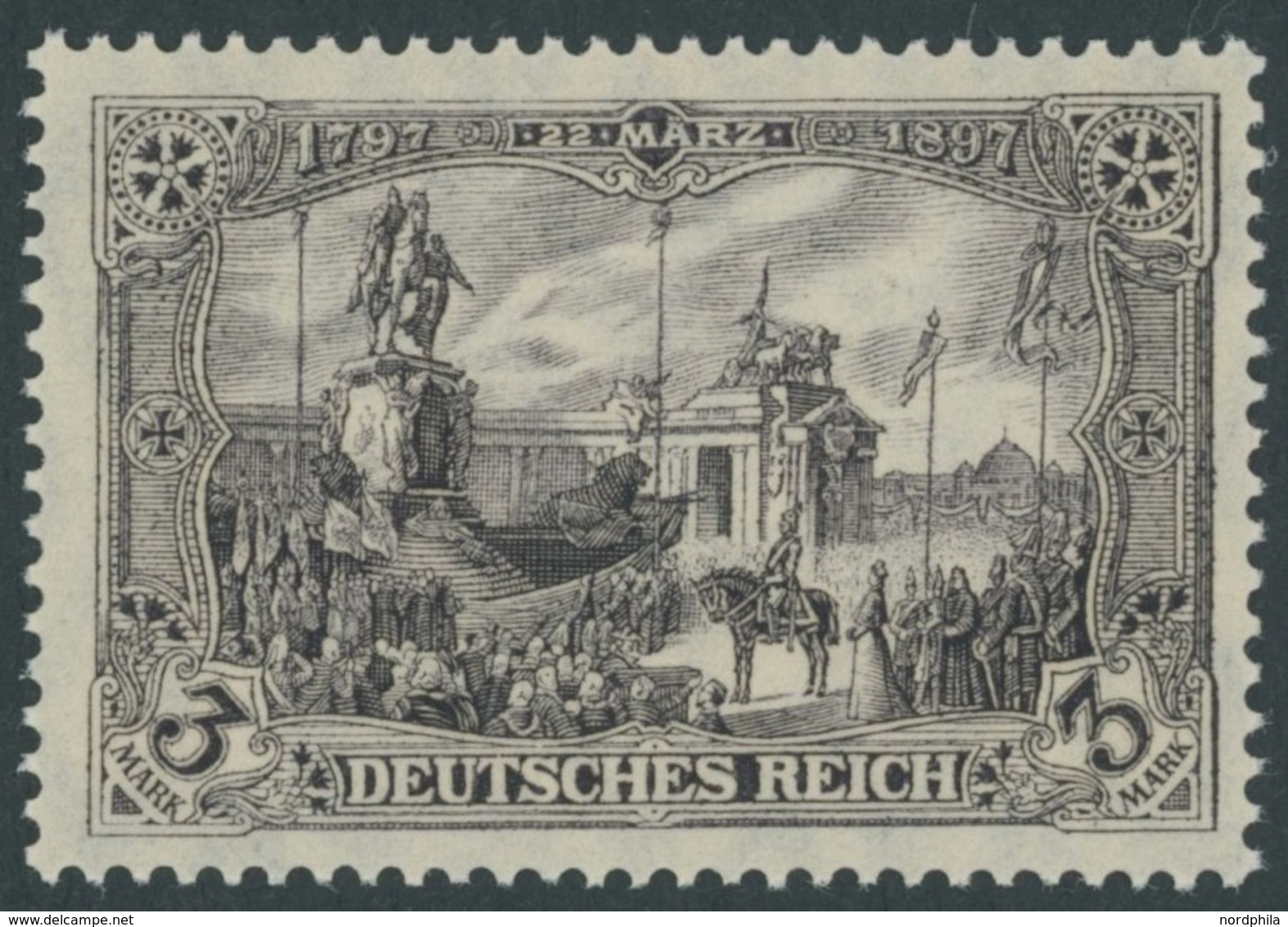 Dt. Reich 96AIb **, 1912, 3 M. Schwarzbraunviolett Friedensdruck, Postfrisch, Pracht, Gepr. Jäschke, Mi. 250.- - Gebraucht