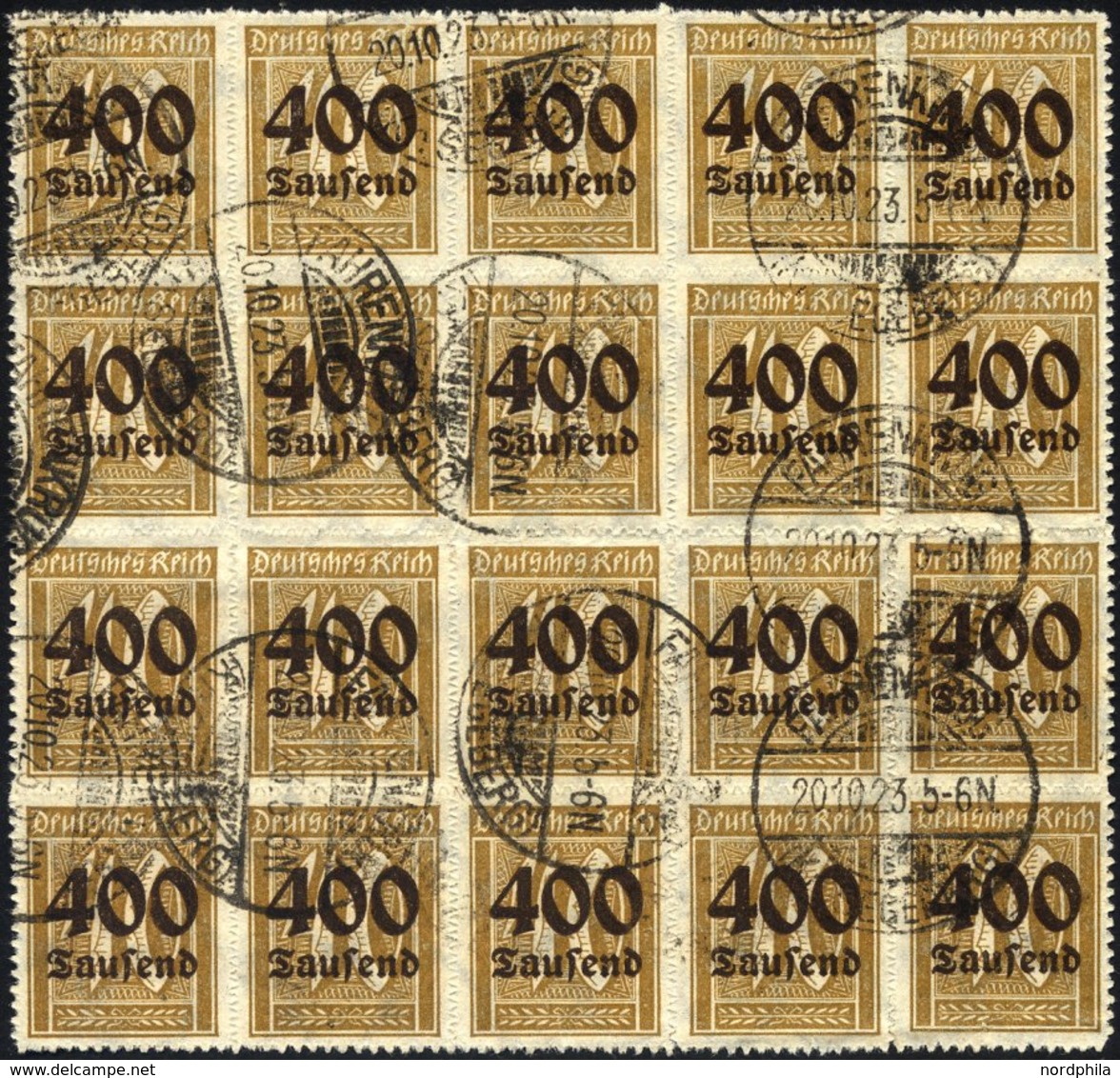 Dt. Reich 300 O, 1923, 400 Tsd. Auf 40 Pf. Dunkelgelbocker Im Bogenteil Von 20 Werten, Feinst/Pracht (einige Werte Bügig - Sonstige & Ohne Zuordnung