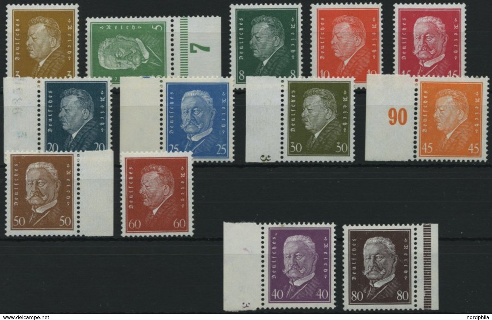 Dt. Reich 410-22 **, 1928, Reichspräsidenten, Postfrisch, Meist Randstücke, Prachtsatz, Fotoattest A. Schlegel, Mi. (110 - Altri & Non Classificati