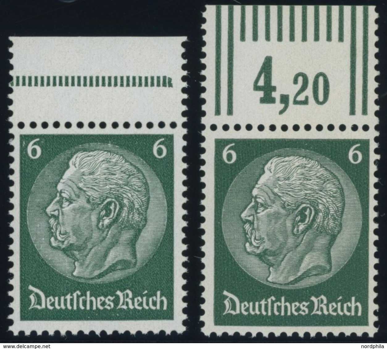 Dt. Reich 484P,W **, 1933, 6 Pf. Hindenburg, Wz. 2, Platten- Und Walzendruck, Postfrisch, 2 Prachtwerte Vom Oberrand, Mi - Sonstige & Ohne Zuordnung