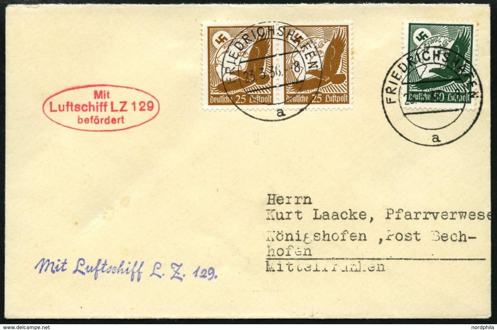 Dt. Reich 533y Paar,535 BRIEF, 1936, 25 Pf Flugpost, Waagerechte Gummiriffelung, Im Paar Und 50 Pf. Flugpost Auf Zeppeli - Sonstige & Ohne Zuordnung