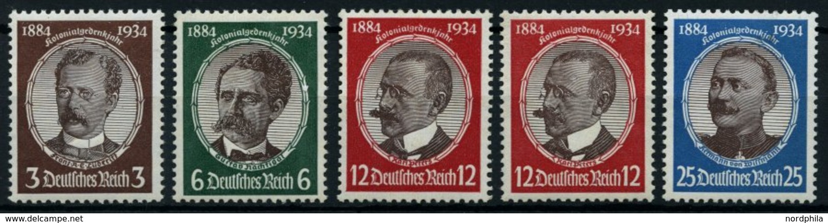 Dt. Reich 540-43x,y **, 1934, Kolonialforscher, 12 Pf. Beide Gummiriffelungen, 5 Prachtwerte, Mi. 235.- - Sonstige & Ohne Zuordnung