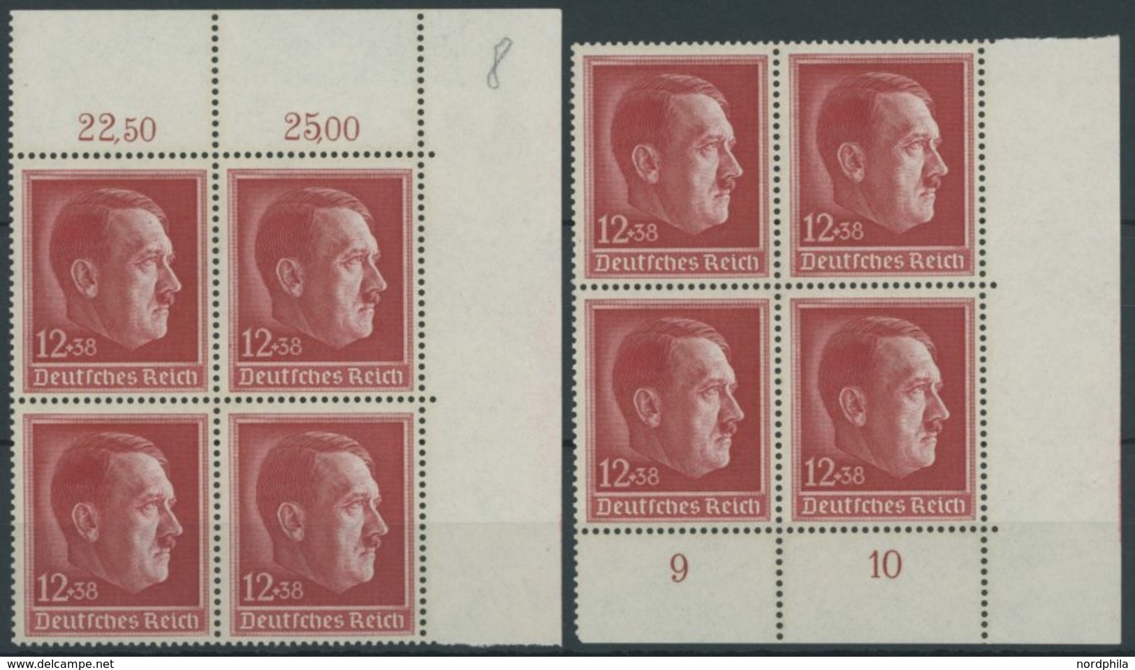 Dt. Reich 664 VB **, 1938, 49. Geburtstag Im Oberen Und Unteren Linken Eckrandviererblock, Postfrisch, Pracht, Mi. (104. - Other & Unclassified