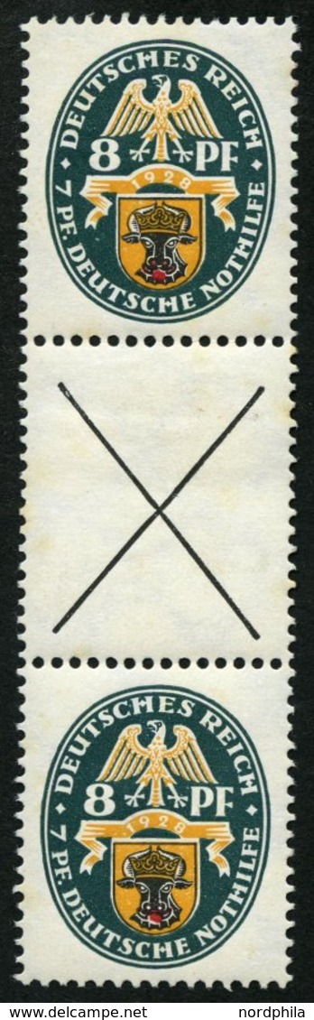 ZUSAMMENDRUCKE S 55 *, 1928, Nothilfe 8 + X + 8, Falzreste, Pracht, Mi. 1300.- - Zusammendrucke