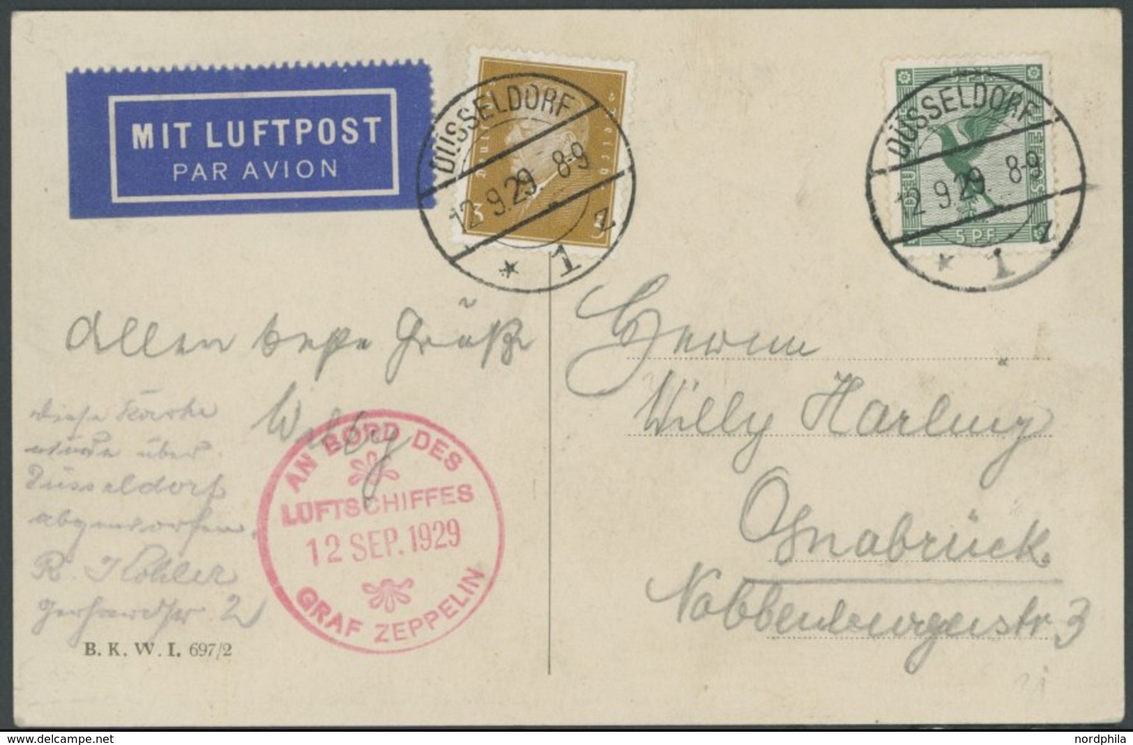 ZEPPELINPOST 33a BRIEF, 1929, Deutschlandfahrt, Abwurf Düsseldorf, Prachtkarte - Zeppeline