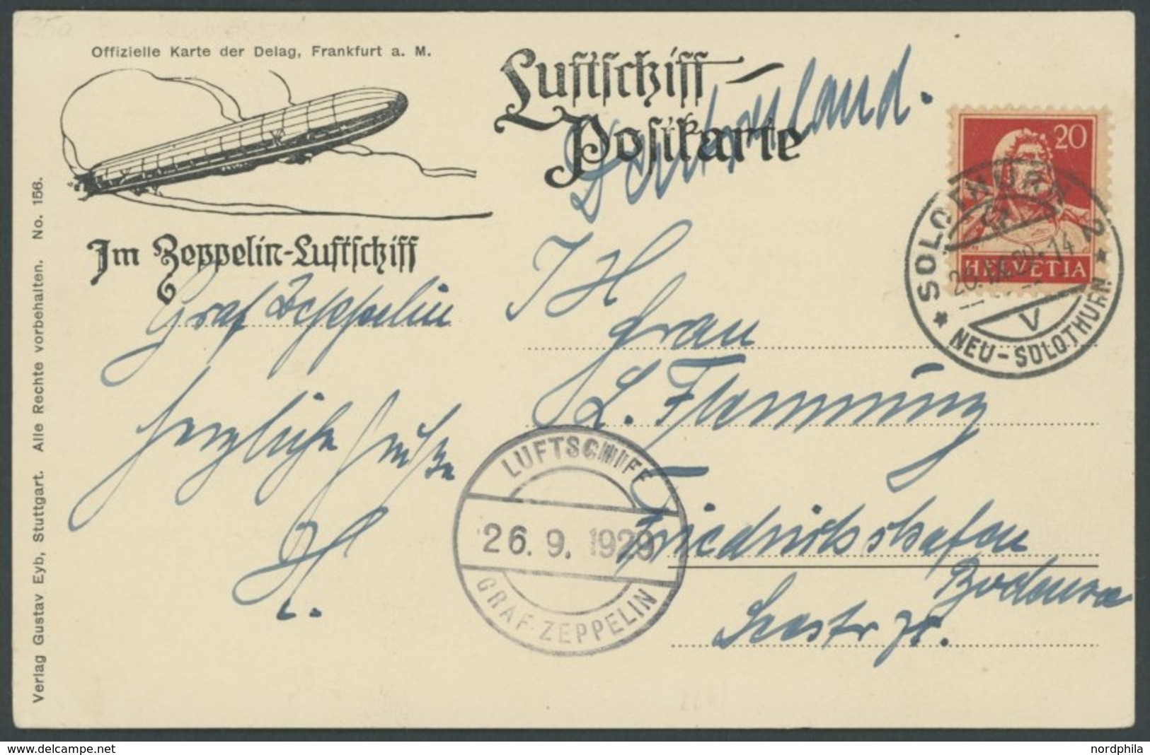 ZEPPELINPOST 35a BRIEF, 1929, 1. Schweizfahrt, Abwurf Solothurn, Prachtkarte - Zeppeline