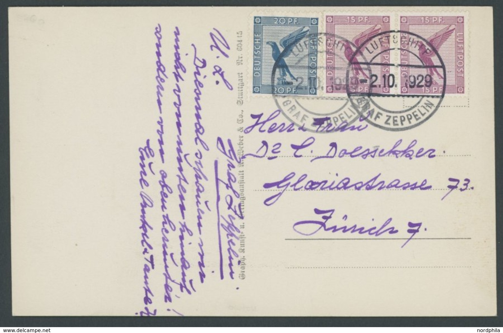 ZEPPELINPOST 39g BRIEF, 1929, 4. Schweizfahrt, Bordpost, Ohne Ankunftsstempel, Prachtkarte - Zeppelines