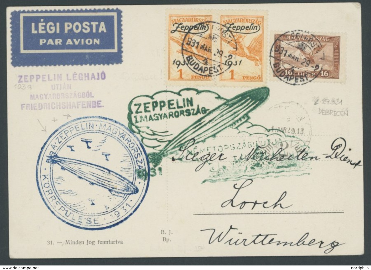ZEPPELINPOST 102Aa,103a BRIEF, 1931, Ungarnfahrt, Ungarische Post, Hin- Und Rückfahrtsbestätigungsstempel, Frankiert U.a - Zeppelin