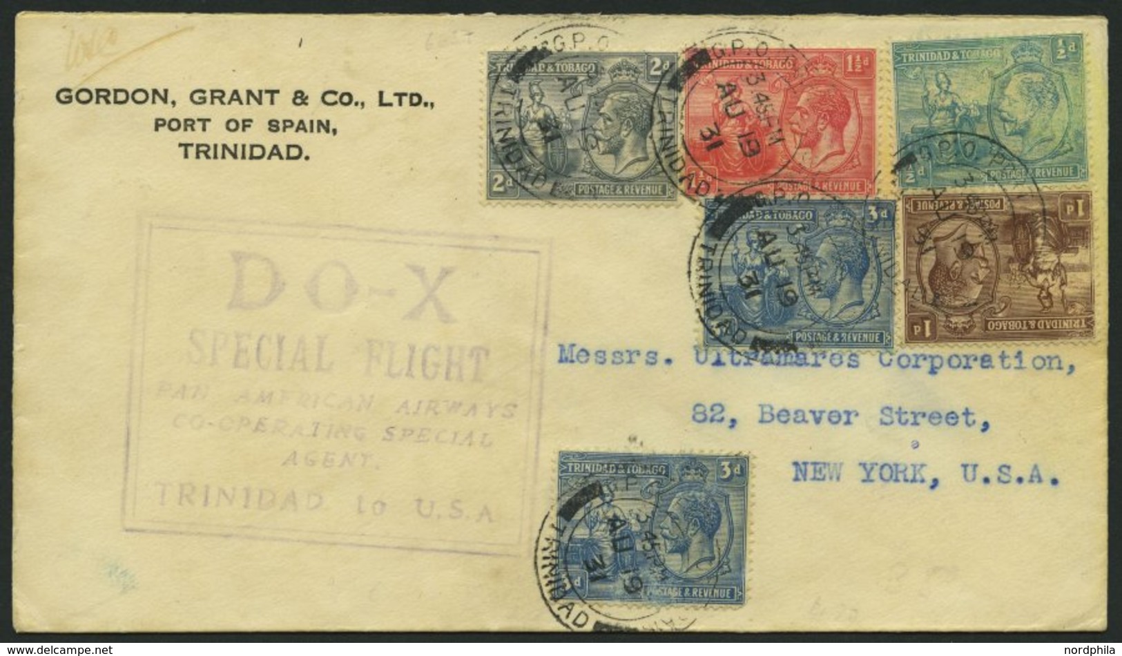 DO-X LUFTPOST 51.TR.e. BRIEF, 19.08.1931, Aufgabe Port Of Spain/Trinidad, Nach Nordamerika, Brief Feinst - Covers & Documents