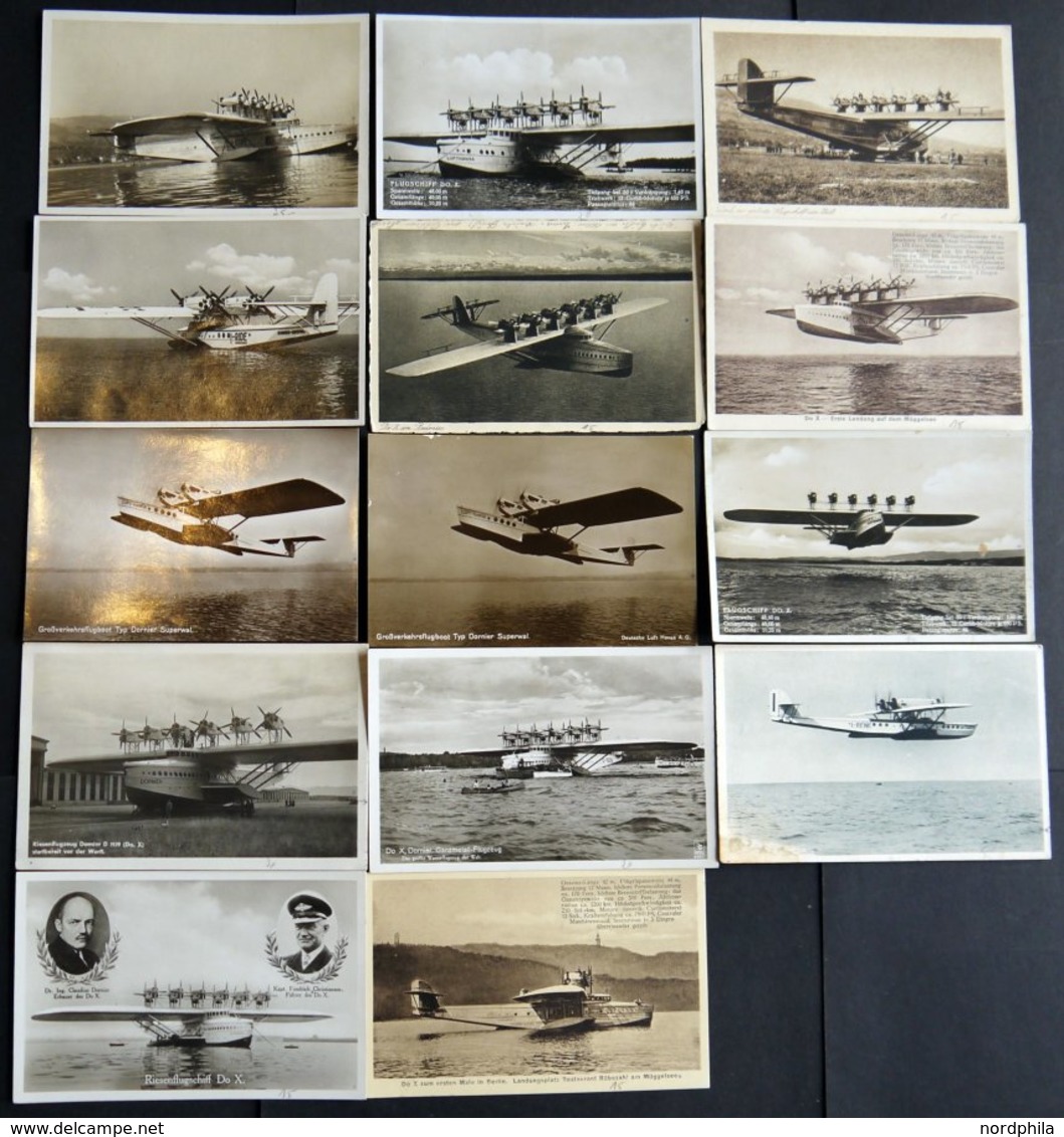 DO-X LUFTPOST 1930-34, 14 Verschiedene Ansichtskarten Mit DOX-Motiven, Meist Ungebraucht, Prachtlot - Briefe U. Dokumente