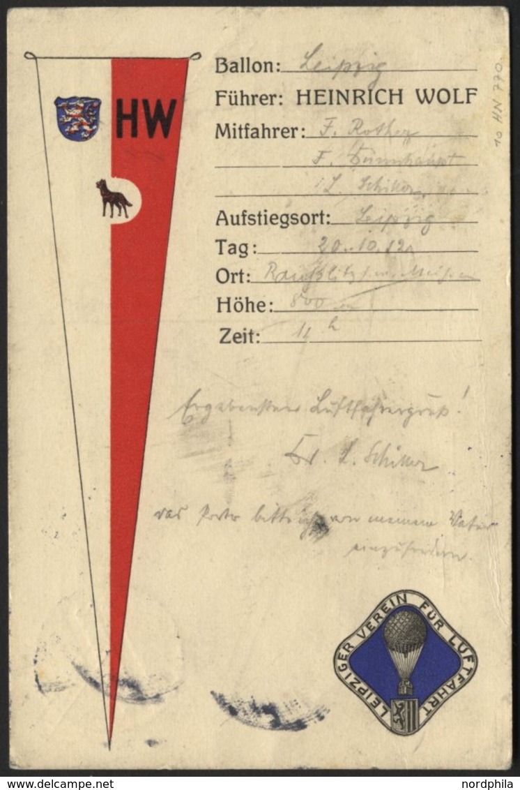 BALLON-FAHRTEN 1897-1916 20.10.1912, Leipziger Verein Für Luftschiffahrt, Abwurf Vom Ballon LEIPZIG, Postaufgabe In Dres - Airships