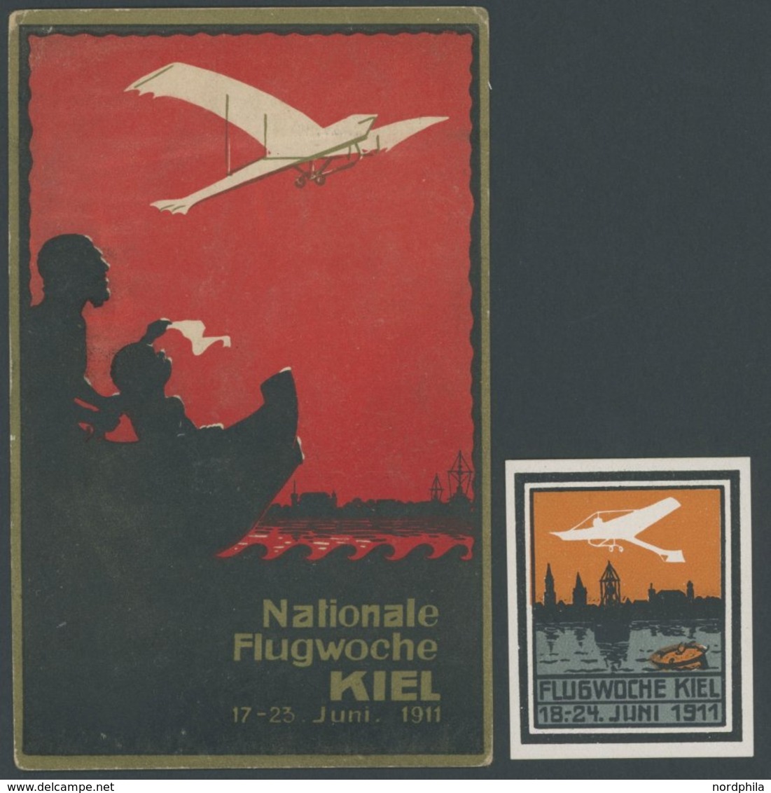 ALTE ANSICHTSKARTEN 1911, Farbige Ansichtskarte Nationale Flugwoche Kiel 17.-23. Juni Und Vignette Flugwoche Kiel 18.-24 - Sonstige & Ohne Zuordnung
