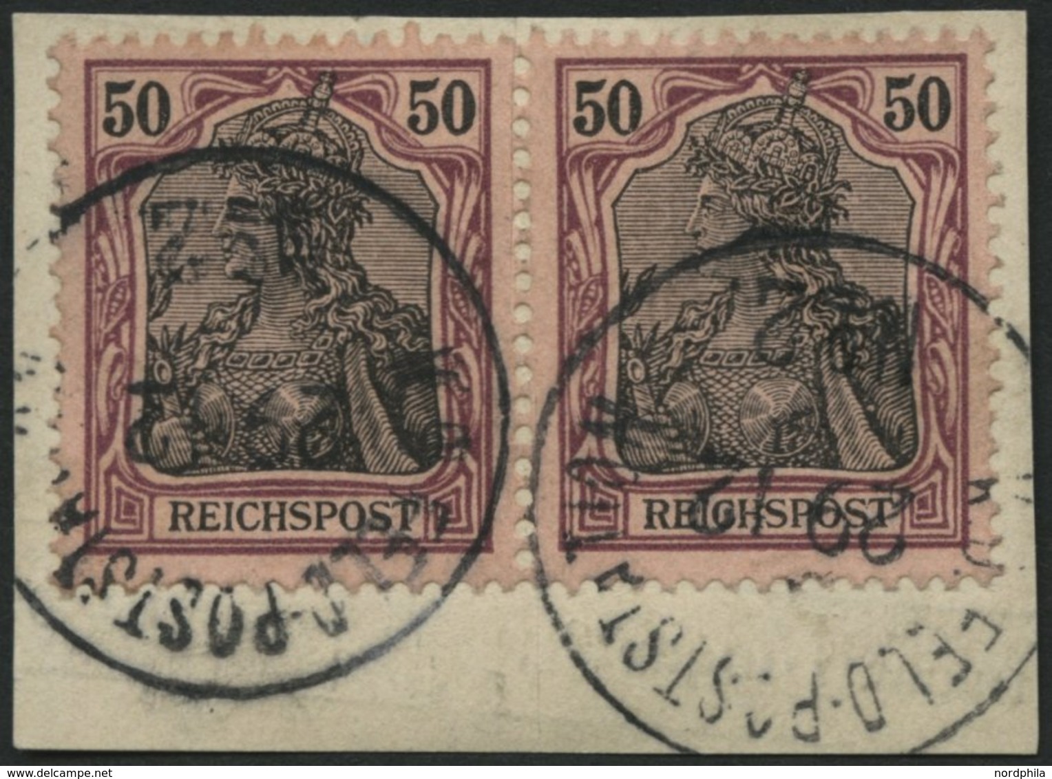 DP CHINA P Vg Paar BrfStk, Petschili: 1900, 50 Pf. Reichspost Im Waagerechten Paar Auf Postabschnitt (rückseitige Telegr - Deutsche Post In China