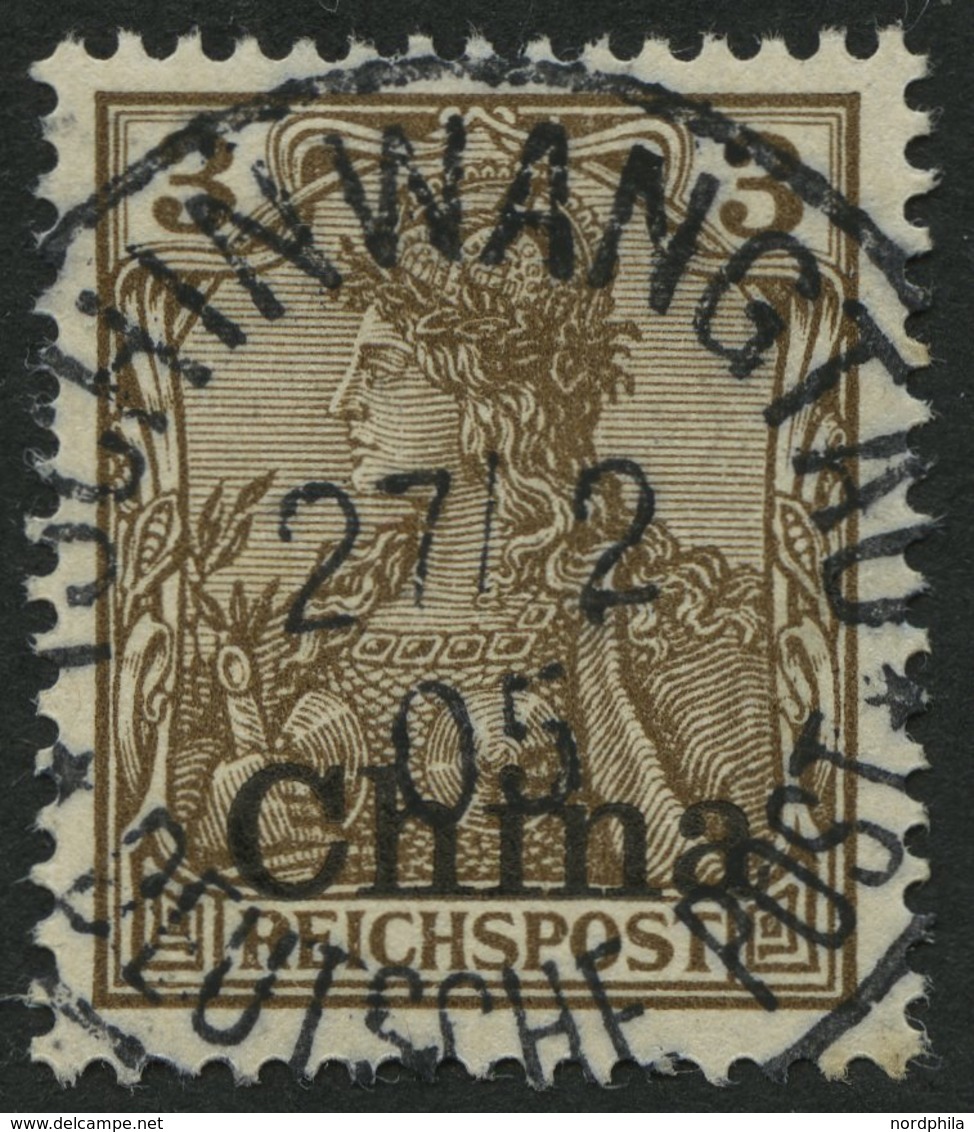 DP CHINA 15a O, 1901, 3 Pf. Reichspost, Zentrischer Stempel TSCHINWANTAU, Kabinett - China (offices)