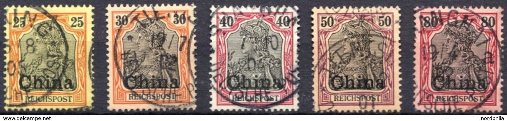 DP CHINA 19-23 O, 1901, 25 - 80 Pf. Reichspost, 5 Prachtwerte, Mi. 74.- - Deutsche Post In China