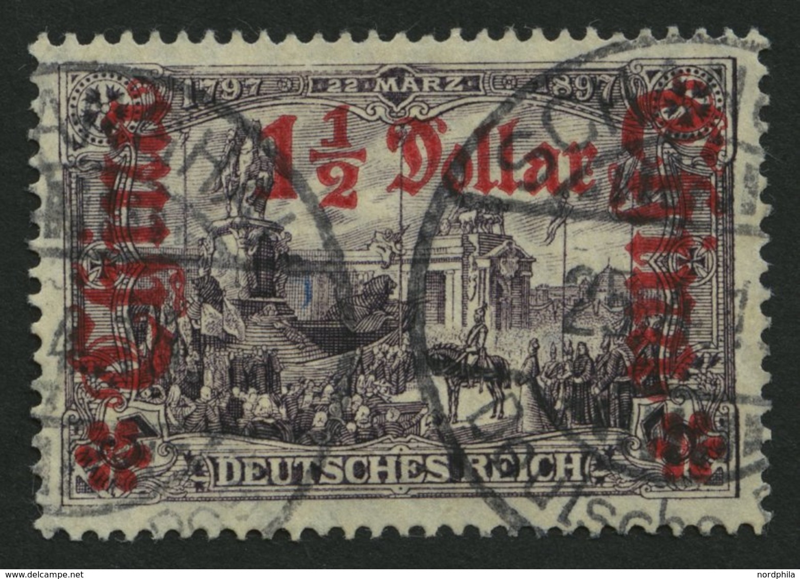 DP CHINA 46IAa O, 1912, 11/2 D. Auf 3 M. Schwärzlichviolett, Mit Wz., Friedensdruck, Pracht, Signiert, Mi. 150.- - Deutsche Post In China