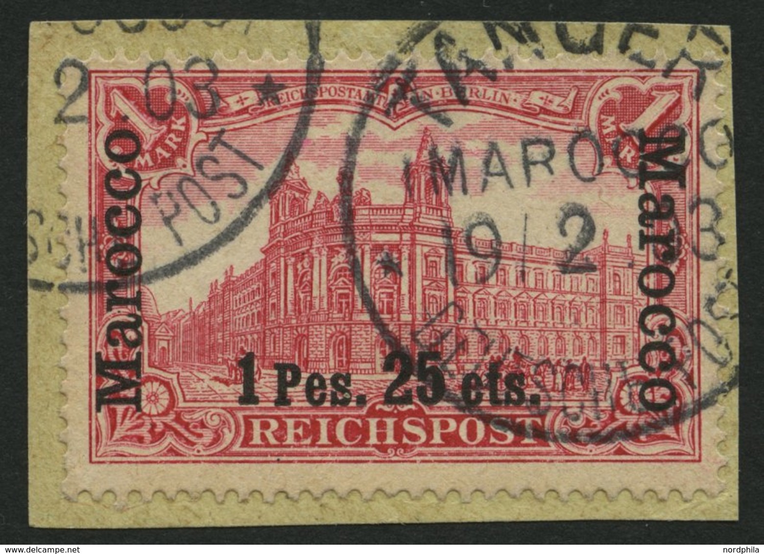 DP IN MAROKKO 16I BrfStk, 1900, 1 P. 25 C. Auf 1 M., Type I, Prachtbriefstück, Gepr. Mansfeld, Mi. 60.- - Deutsche Post In Marokko