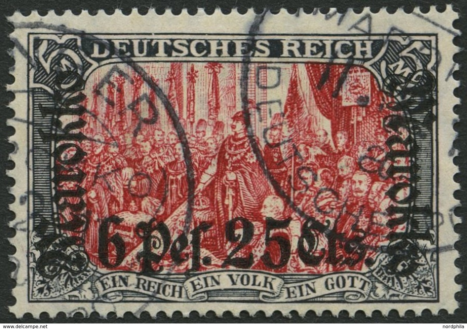 DP IN MAROKKO 58IAM O, 1912, 6 P. 25 C. Auf 5 M. Schwarz/dunkelkarmin, Sog. Ministerdruck, Pracht, Fotoattest Steuer, Mi - Marocco (uffici)