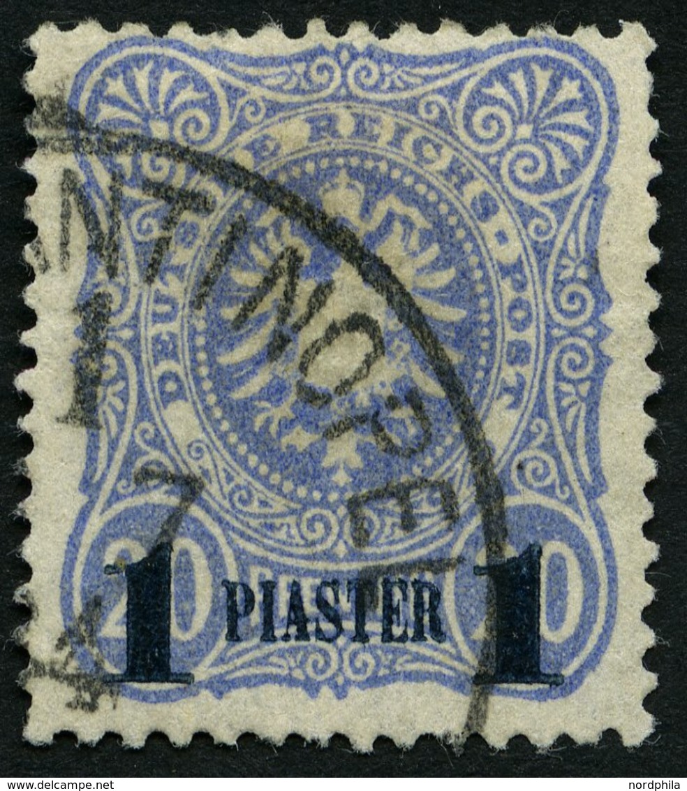 DP TÜRKEI 3b O, 1884, 1 PIA. Auf 20 Pf. Violettultramarin, Aufdruck Blauschwarz, üblich Gezähnt Pracht, Mi. 90.- - Deutsche Post In Der Türkei