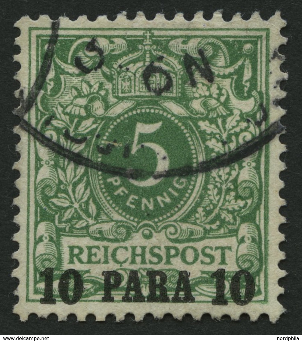 DP TÜRKEI 6cI O, 1891, 10 PA. Auf 5 Pf. Opalgrün Mit Abart C In Reichspost Unten Mit Strich, Pracht, Mi. 300.- - Deutsche Post In Der Türkei