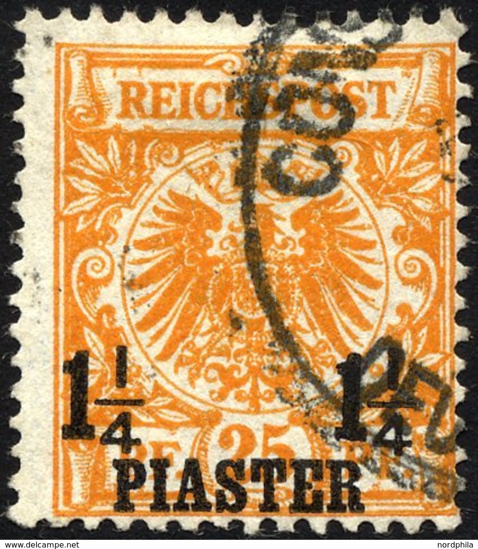 DP TÜRKEI 9a O, 1889, 11/4 PIA. Auf 25 Pf. Gelborange, Pracht, R!, Fotoattest Jäschke-L., Mi. (350.-) - Deutsche Post In Der Türkei