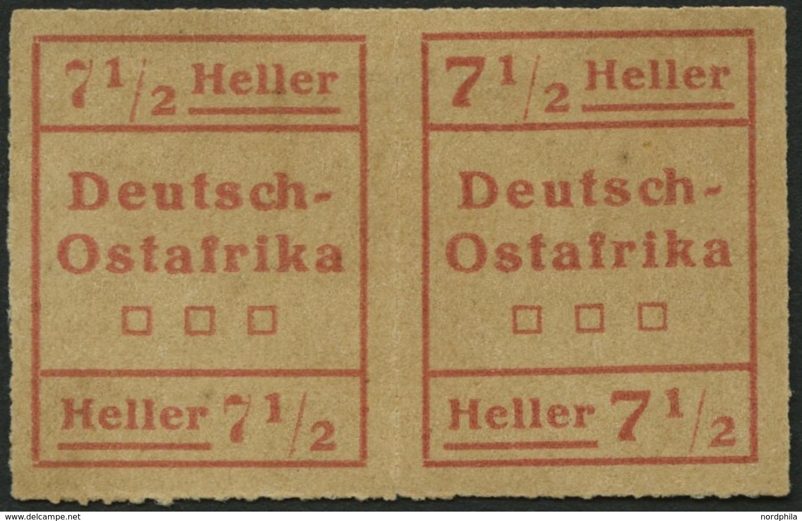 DEUTSCH-OSTAFRIKA IV W2 (*), 1916, 71/2 H. Rot Im Waagerechten Paar, Type II, I, Pracht, Mi. 250.- - Deutsch-Ostafrika